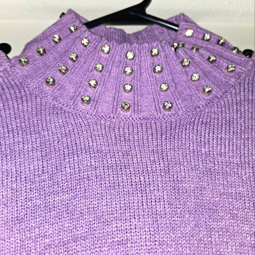 Unique NY&C Purple Gem TurtleNeck Sweater with Gem Choker collar - NWT